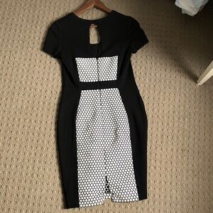 Yoana Baraschi Black and White Geometric Midi Dress